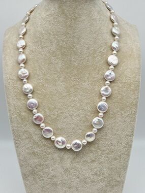 Cultured Coin Pearl Necklace - White Pearlescent Elegance